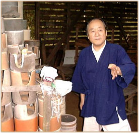 Kato Kozo in front of His Kiln