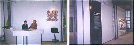 (L) Mrs. Mueller (right) at reception, and (R) Exhibition Entrance