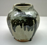 Faceted Jar black slip over nuka glaze 1960s