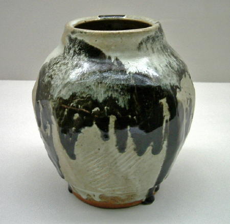 Faceted Jar black slip over nuka glaze 1960s