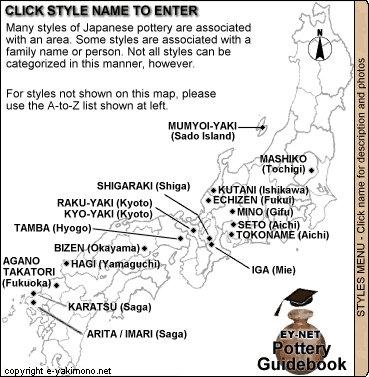 Styles Map - Major Styles of Japanese Pottery, copyright EY-NET and e-Yakimono.net